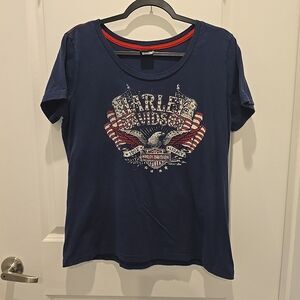 Harley Davidson Eagle Graphic Tee Studs Rhinestones Patriotic Biker XL Missouri